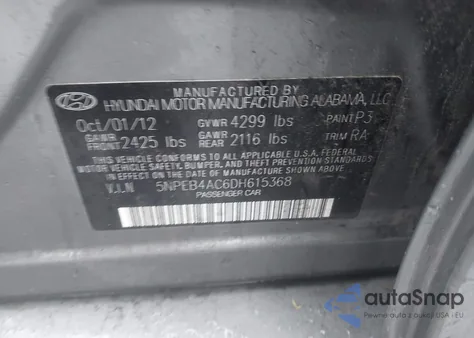 2013 Hyundai Sonata Gls из США, поврежденный, VIN 5NPEB4AC6DH615368